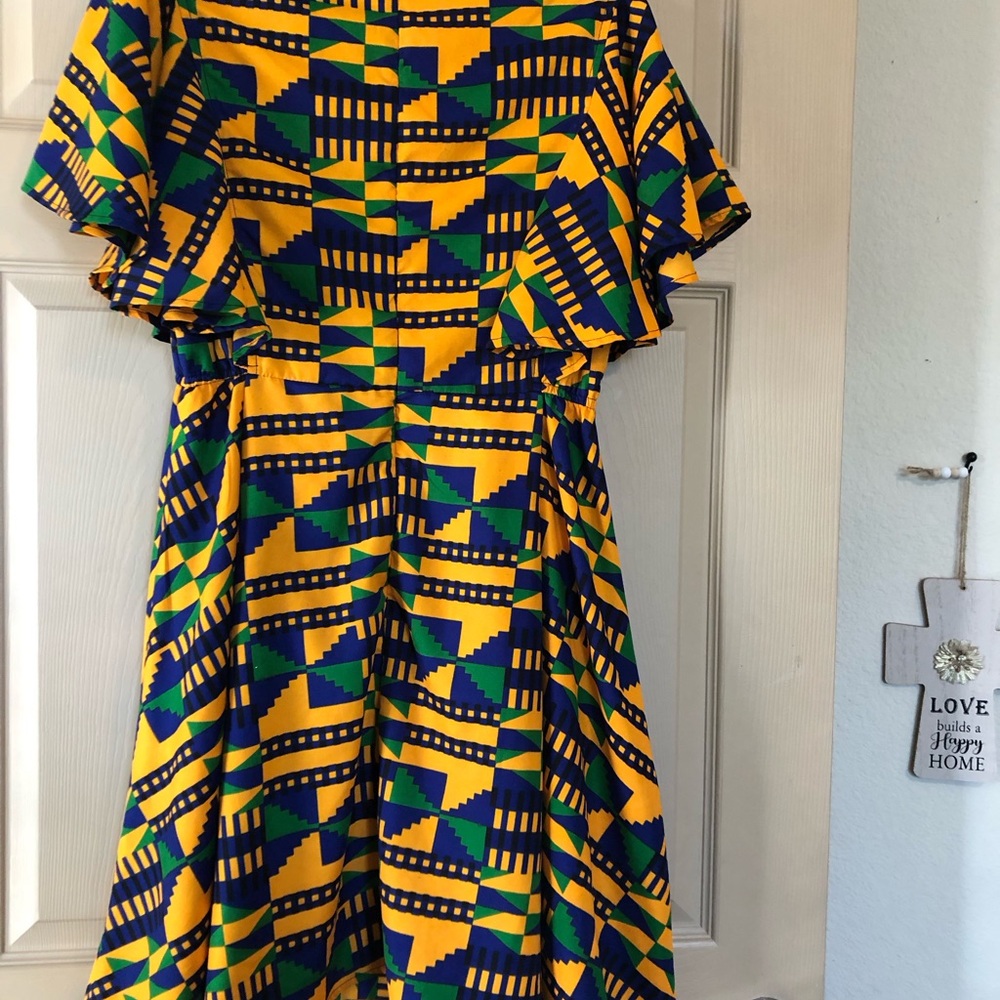 Women’s Yellow, Blue & Green African Print Dress